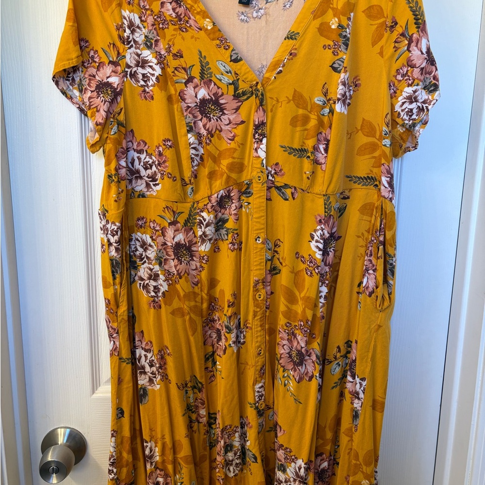 Torrid Yellow Gold Wrap Mini Dress with Flutter Sleeves